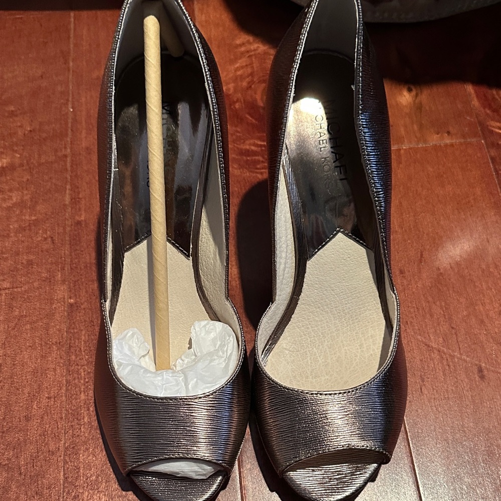 Michael Kors Shimmering Bronze Peep-Toe Heels